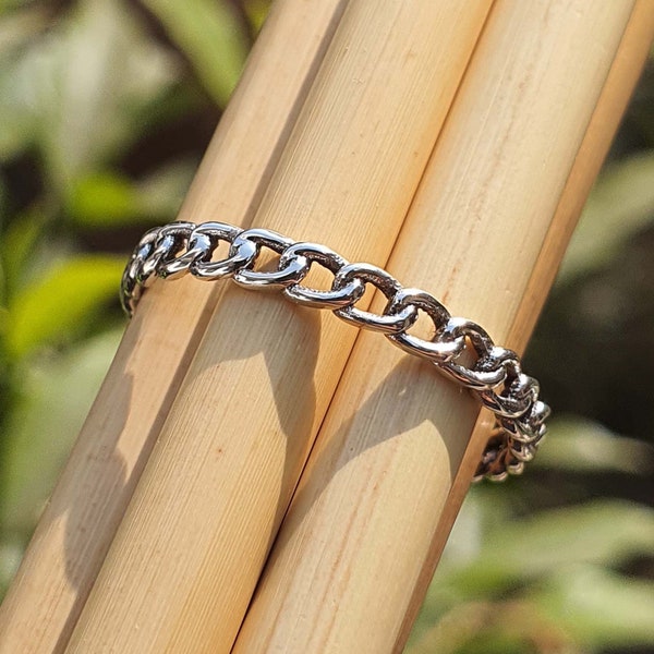 Kettingring Sterling Zilver | Sierlijke eenvoudige delicate ring | Stapelbare ringen | Cubaanse kettingring | Thanksgiving-cadeau | Kerstcadeau voor haar