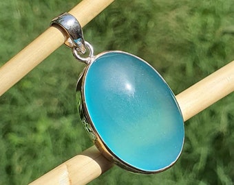 Blue Chalcedony Pendant | 925 Sterling Silver Pendant for Jewelry Making | Large Chalcedony Necklace | Teardrop Cabochon Pendant | Mom Gifts