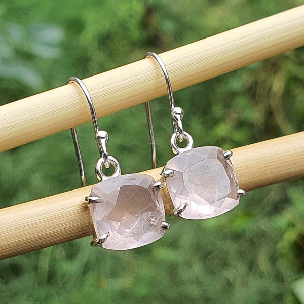 Roze kwarts oorbellen | Delicate Drop Earring | Sterling zilveren oorbel | Roze kwarts sieraden | Delicate Dangle Earring | Rozenkwarts oorbellen