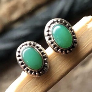 Chrysopras Ohrstecker | Winziger Silber Ohrstecker | Australische Chrysopras Ohrringe | Chrysopras Schmuck | Handgefertigte Ohrringe | Geschenk für Sie