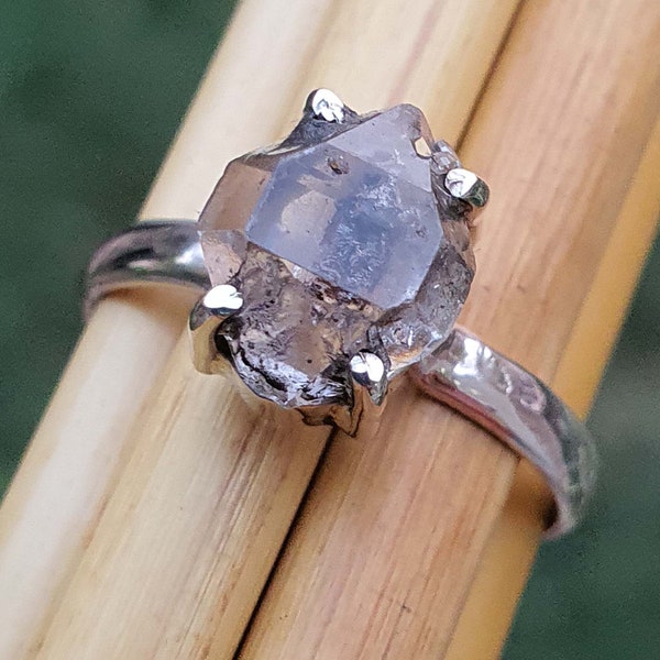 Raw Diamond Ring | Salt and Pepper Diamond Engagement Ring | 925 Sterling Silver | Herkimer Diamond Crystal | Herkimer Rough | Gift for Him