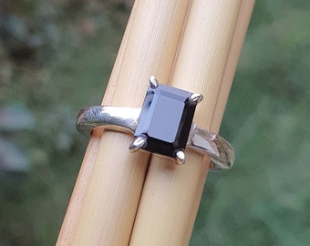 Mens Black Onyx Ring Sterling Silver Statement Ring Men's Onyx Ring Emerald cut Gemstone Ring Wedding Jewellery Gift for Her Mother Gifts