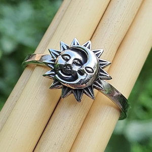 Sun and Moon Ring | Sterling Silver Sun Ring | Crescent Moon Ring ...