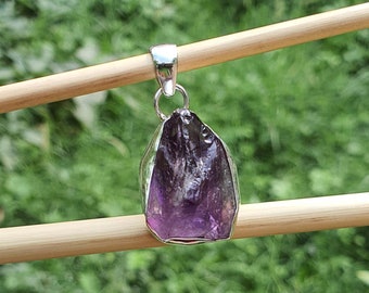 Raw Purple Amethyst Pendant | 925 Sterling Silver | February Birthstone | Purple Stone Jewelry | Amethyst Jewelry | Amethyst Rough Pendant