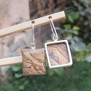 Rectangle Picture Jasper Earrings | Handmade Jewelry | Picture Jasper Jewelry | 925 Sterling Silver | Earrings for Women | Wedding Gifts