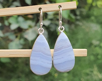 Teardrop Blue Lace Agate Earrings | Handmade Jewelry | 925 Sterling Silver Bezel | Gift for Her