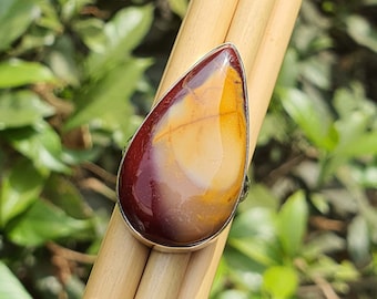 Natuurlijke mookaiet-jaspisring voor dames | Australische mookaiet-jaspis sieraden | 925 sterlingzilver | Peerring | Zilveren bezelring | Cadeau moeder
