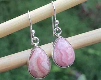 Rhodochrosite Earrings for Women in Sterling Silver| Delicate Dangle Earrings for Women | Natural Rhodochrosite Jewelry | Statement Earrings
