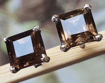 Smokey Quartz Earrings for Men | Smoky Quartz Earrings | Smoky Topaz Earrings for Women| Gift for Her | Brown Earring | Silver Stud Earrings
