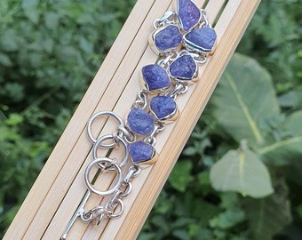 Tansanit Armband für Herren Damen | Handgefertigter Schmuck | Tansanit Rough Armband | Tansanit Schmuck | Sterling Silber Gliederketten Armband