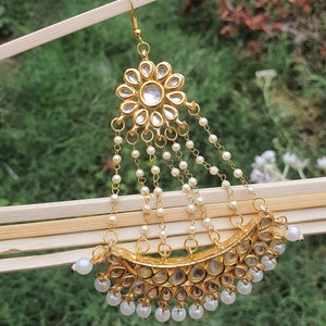 Jhumar Gold Plated Headpiece Passa- Punjabi Jewelry-Side Tikka-Indian Jewelry-Handmade Wedding Jewelry-Kundan Passa for Women-Trendy Passa