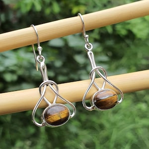 Tiger Eye Earrings | Dangle Drop Sterling Silver Earrings | Handmade Boho Earrings | Tiger Eye Jewelry | Evil Eye | Protection | June Gift
