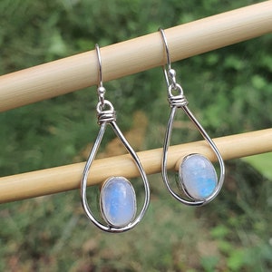 Teardrop Moonstone Earrings | 925 Sterling Silver | Oval Gemstone Earrings | Teardrop Earrings | Rainbow Moonstone | Gift for Her Jewelry