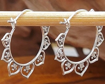 Mandala Earrings | Silver Hoop Earrings | Handmade Jewelry | Filigree Earring | Mandala Jewelry | Vintage Jewelry | Boho Earrings | Mom Gift