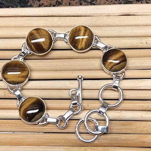 Natural Tiger Eye Bracelet Men | Handmade Gift Ideas | Evil Eye Bracelet Men | Tiger's Eye Bracelet | 925 Sterling Silver | Gift for Her Mom