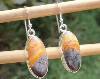Oval Yellow Jasper Earrings 925 Sterling Silver - Organic Gemstone Jewelry for Women, Mothers Gifts