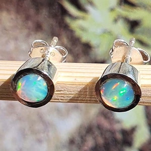 Ethiopian Opal Stud Earrings | 4mm Round Studs | Sterling Silver Post Earrings | Ethiopian Opal Jewelry | Minimalist Jewelry| Gift for Her