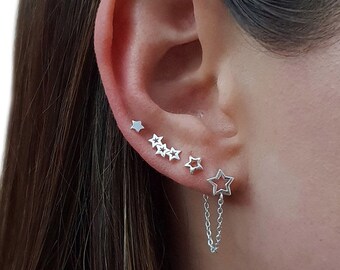 Triple Star Stud Earrings for Women | Sterling Silver Star Earrings | Climber Earrings | Triple Star Earrings | Celestial Creeper Earrings