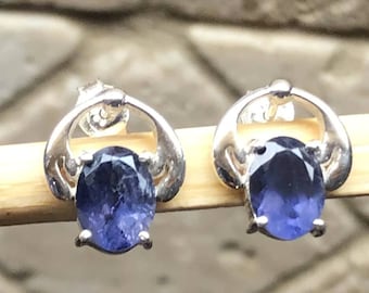 Genuine Iolite Stud Earrings | Natural Iolite Earrings for Women | Sterling Silver Earrings | Thanksgving Gift | Halloween Gift | Birthstone