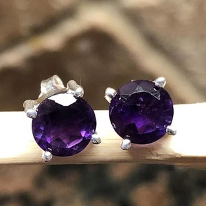 Round Purple Amethyst Stud Earrings 925 Sterling Silver Earrings Round Stud Earrings Natural Amethyst Jewelry Birthday Gift for Her Jewelry
