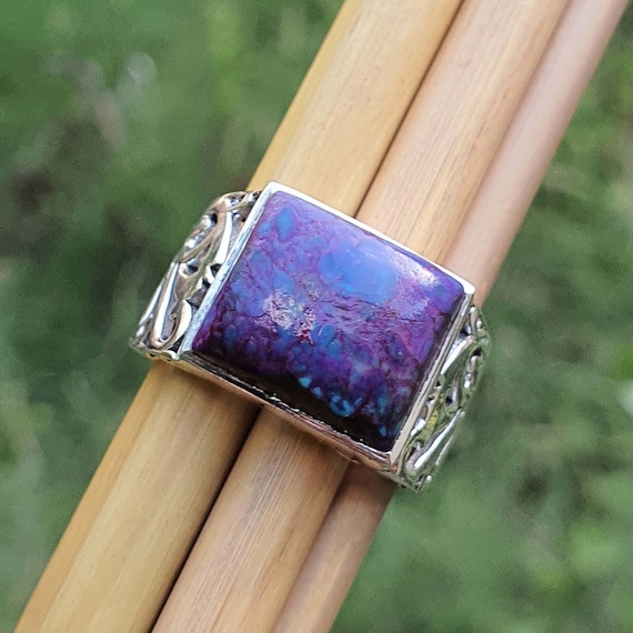 Purple Mojave Copper Turquoise Ring Men Bold Ring Mojave