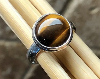 Tiger Eye Ring for Men Women | Sterling Silver Ring | Round Tiger's Eye Ring | Promise  Boho Handmade Ring | Evil Eye Protection Ring Gift