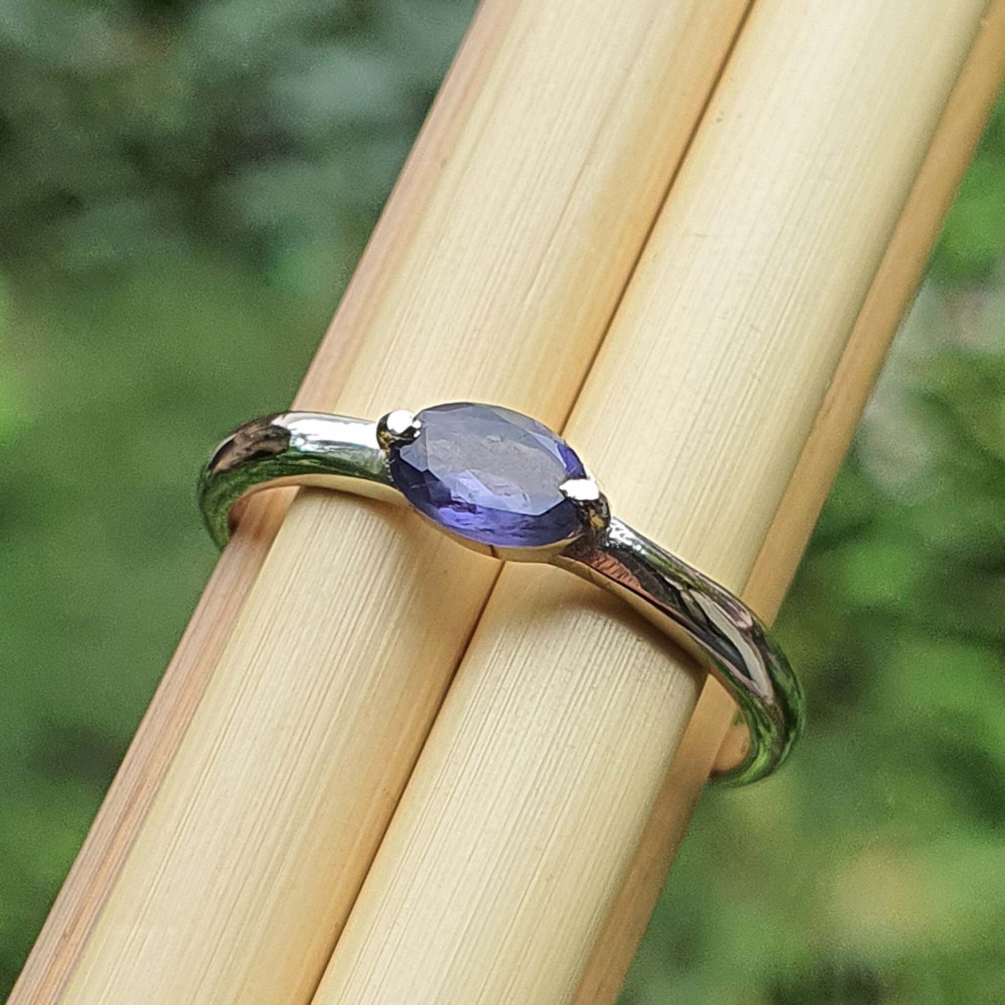 Dainty Stacking Blue Iolite Ring: 925 Sterling Silver, Stackable 
