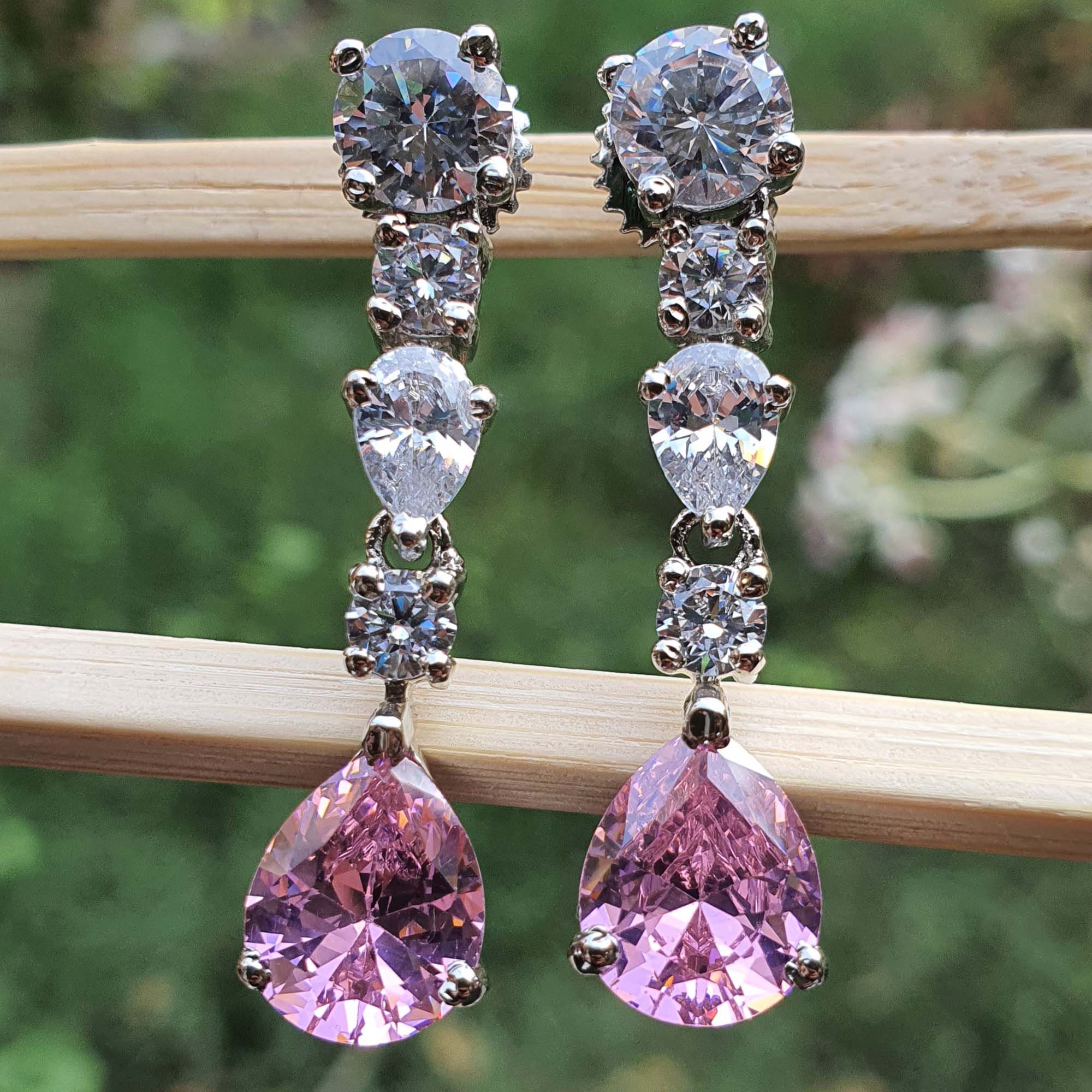 Pink Sapphire and Diamond Drop Earrings | Kate Rose Fine Jewelry