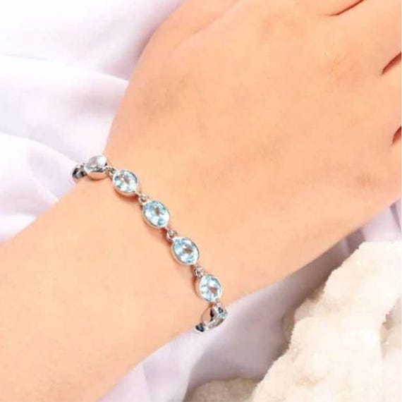 Blue Topaz Bracelet Silver | Faceted Blue Topaz Jewelry | Blue Stone | 925 Silver Bracelet | Delicate Gemstone Silver Jewelry | Gift for Her