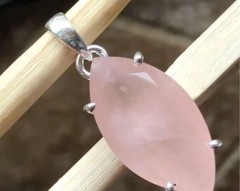 Marquise Pink Quartz Pendant Jewelry Making Charm | Sterling Silver Pendant Necklace | Marquise Pendant | Rose Quartz Pendant | Gift for Her