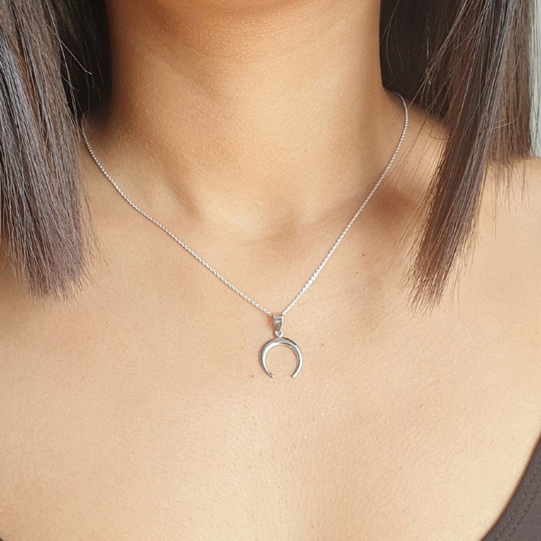 Moon Necklace for Women • Crescent Moon Silver Pendent