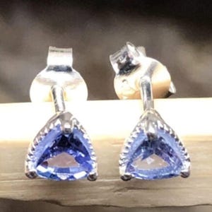 Trillion Cut Tanzanite Stud Earrings | Sterling Silver Stud | December Earrings | Blue Tanzanite Jewelry | Gift for Her Jewelry | Mini Stud