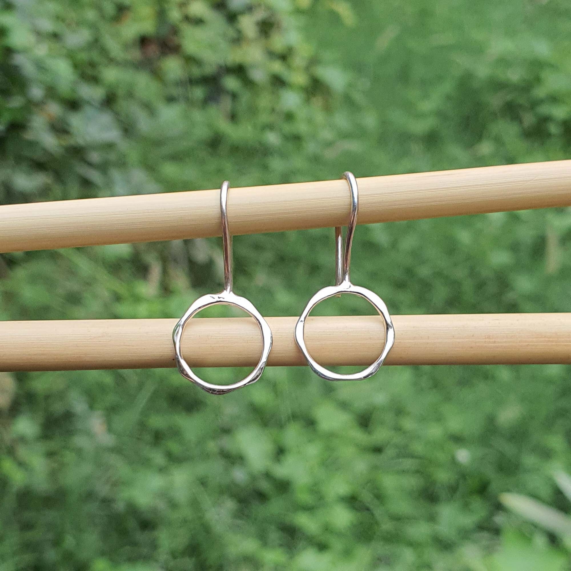 Hammered Open Circle Dangle Earrings for Women 925 Sterling Silver Handmade Gifts for Her