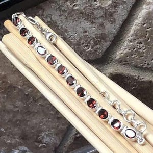 Oval cut Garnet Bracelet for Women Silver Bracelet, Garnet Bracelet for Men, Bohemian Statement Men&#39;s Garnet Jewelry Birthday Gift for Her