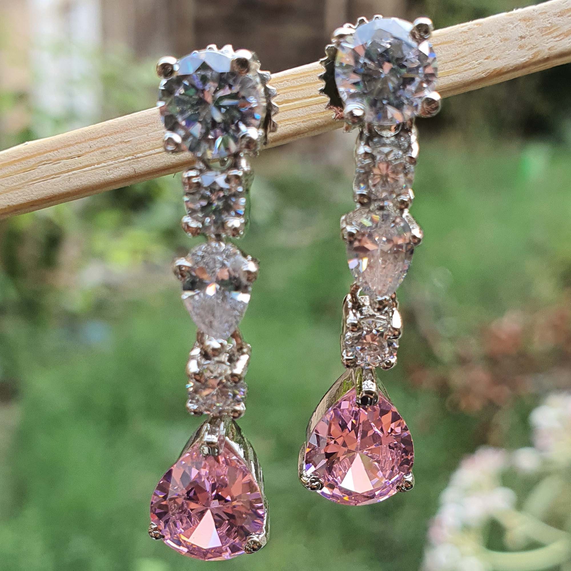 No-Heat Pink Sapphire and Diamond Dangle Earrings - GIA