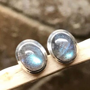 Clous d'oreilles en argent sterling labradorite 925 * Clous d'oreilles cabochon en labradorite * Boucles d'oreilles en labradorite irisé * Clous d'oreilles en labradorite