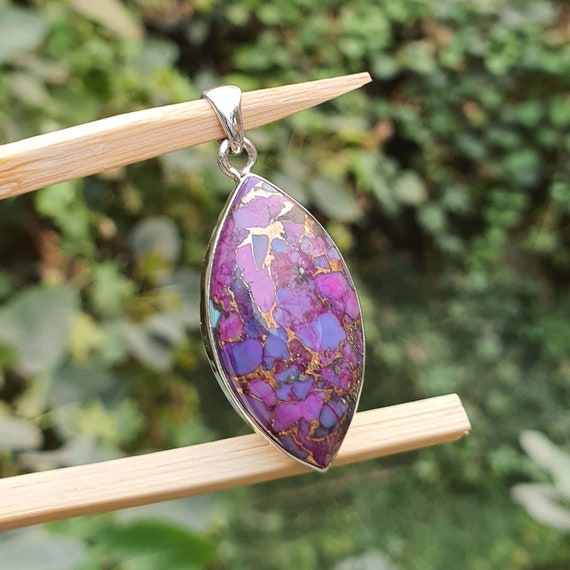 Marquise Purple Copper Turquoise Pendant Unisex Pendant Necklace
