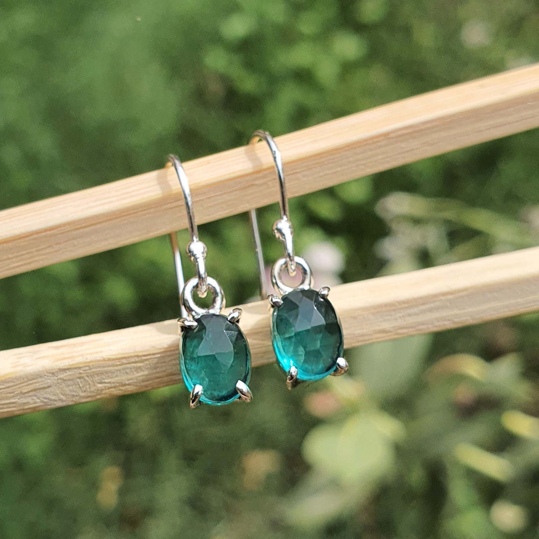 •PETITE THREADER• green apatite + gold earrings main image 0