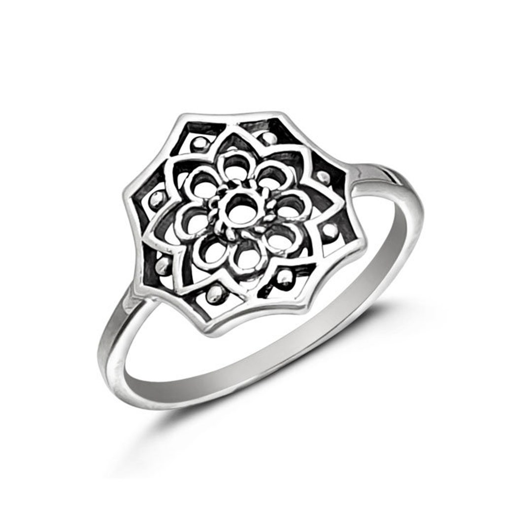 Flower of Life Ring Sterling Silver Seed of Life Ring Etsy