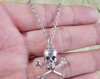 Antique Skeleton Necklace for Men - 925 Sterling Silver Punk Goth Charm Necklace Jewelry- Halloween Jewelry- Grunge Jewelry Gift