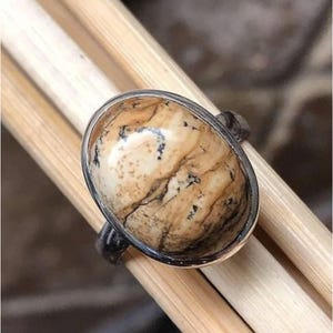 Natural Picture Jasper Ring 925 Sterling Silver | Picture Jasper Jewelry | Handmade Jewelry | Oval Ring | Bezel Ring | Wedding Gift Jewelry