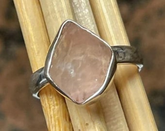 Raw Pink Rose Quartz Ring| Crystal Silver Ring | Sterling Silver Ring | Raw Crystal Uncut Gemstone Ring | Rose Quartz Jewelry | Gift for Her