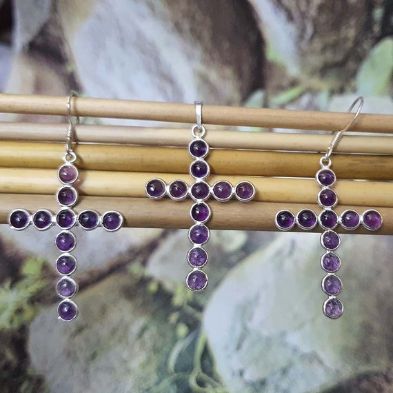 Cross Amethyst Jewelry Sets for Women | Purple Amethyst Earrings | Amethyst Pendant | Cross Pendant Necklace | Cross Earrings | Gift for Her