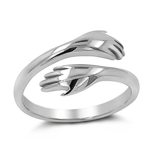 Bague ajustable câlin ouvert en argent sterling 925 par Femmes Bijoux- Bague en argent qui serre la main- Bagues love pour femme- Cadeau minimaliste- Cadeau pour maman