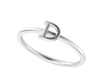 Custom Letter Ring, Sterling Silver Initial Rings, Dainty Stacking Band, Personalized Gift for Her