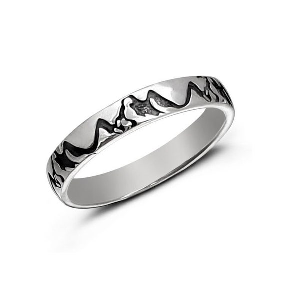 Mountain Band Ring for Men | Mountain Engraved Ring | Hiking | Travel | Skiing | Wanderlust Jewelry | Trendy Rings | Mountain Range Ring