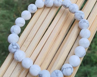 Natural Certified Howlite Crystal 8mm Gemstone Stretch Bracelet For Man Woman | Adjustable Elastic Wire for Crown Chakra