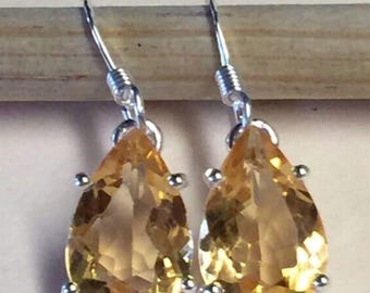 Citrine Teardrop Earrings, Sterling Silver, November Birthstone, Delicate Dangle, Bridesmaid Gift