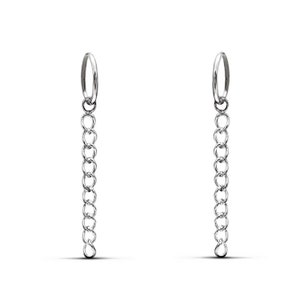 Hoop Earring with Chain | Sterling Silver Huggie Earrings | Dainty Silver Chain Hoops | Cable Chain Huggie Hoops | Christmas Gift for Her