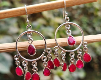 Teardrop Ruby Corundum Earrings Delicate Dangle 925 Sterling Silver | Pink Ruby Earring